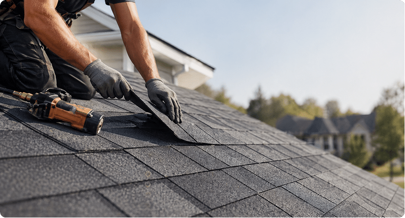 Roof being repaired by a professional roofing contractor