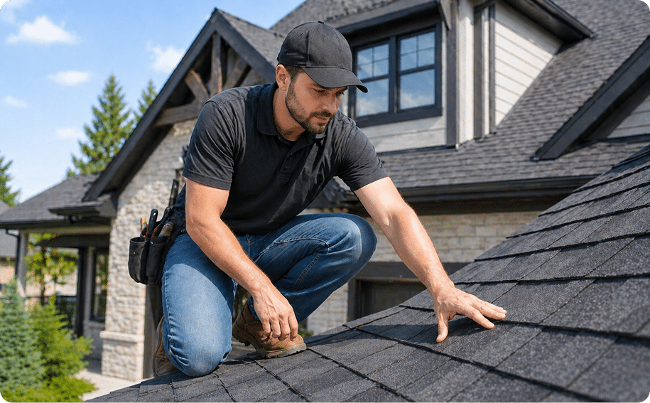 Roofer inspecting a roof